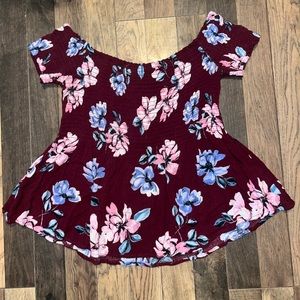 Off the shoulder flowery top. Size medium.